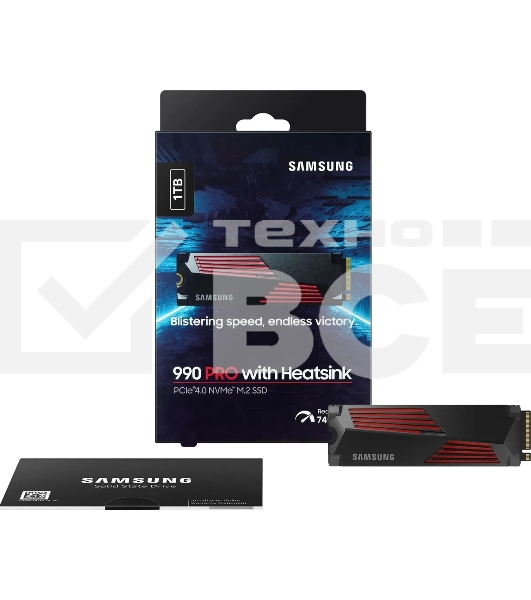 Накопитель SSD Samsung 990 PRO, 1000GB, PCIe 4.0 x4, M.2 2280, NVMe, R/W 7450/6900, с радиатором