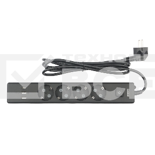 Бытовой удлинитель PowerCube, 4р с/з вык.,3USB, 3500 Вт, 16А, 1.9 м, 3*1,0 (черный) PC-7B-2M