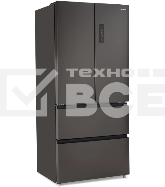 Холодильник Hyundai CM55043F черная сталь трехкамерный 354/186л морозилка снизу, No Frost, Side by Side