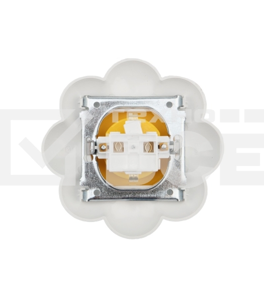 Розетка одноместная KRANZ HAPPY Ромашка скрытой установки, с заземлением и защитными шторками, желтая/белая