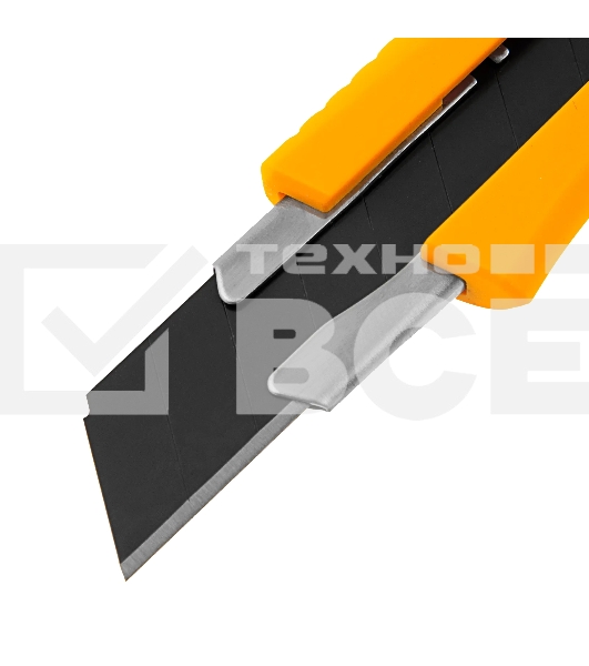 Нож Denzel 18 мм, сменное лезвие, SK4, метал. направляющая, нажимной фиксатор