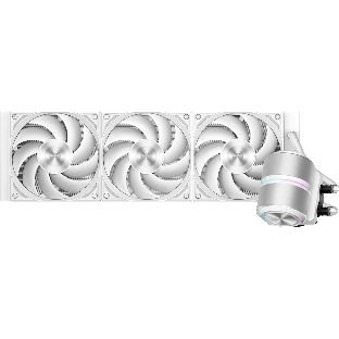 Система охлаждения Water Cooling System PCCooler DE360 Pro WH (300W, 360мм, White, ARGB Pump, Fans: 3x120мм, 86.73CFM, 32dBA, 2200RPM/Pump height 57мм, 28dBA, 3200RPM, Rad thickness 27мм/S: 1851, 1700, 1200, 115X, AM5, AM4, AM3)
