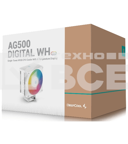 Кулер для процессора DEEPCOOL AG500 DIGITAL WH ARGB белый, 120 мм, алюминий/медь, 1950 об/мин, 29.4 дБ, 4 pin, 240 Вт, 158 мм