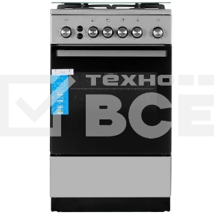 Плита газовая De Luxe 5040.40Г (кр) ЧР-010 серебристый, конфорок 4 шт, духовка 46 л, 50 см x 85 см x 50 см
