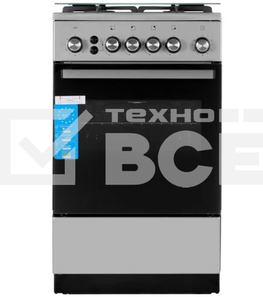 Плита газовая De Luxe 5040.40Г (кр) ЧР-010 серебристый, конфорок 4 шт, духовка 46 л, 50 см x 85 см x 50 см