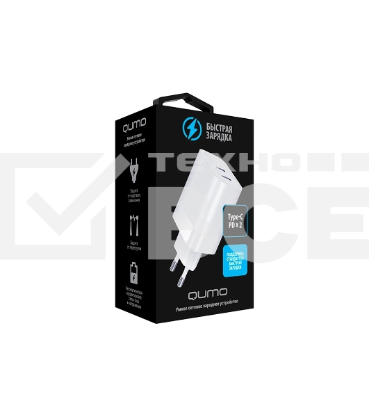 СЗУ Qumo Energy  PD 35W (Charger 0074), два порта: Type-C PD + Type-C PD,  белый