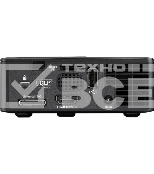 Проектор Optoma ML750e (DLP, LED, WXGA 1280x800, 700Lm, 15000:1, HDMI, USB, MHL, MicroSD, 1x1W speaker, 3D Ready, led 20000hrs, черный, 0.38kg)