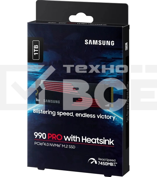 Накопитель SSD Samsung 990 PRO, 1000GB, PCIe 4.0 x4, M.2 2280, NVMe, R/W 7450/6900, с радиатором