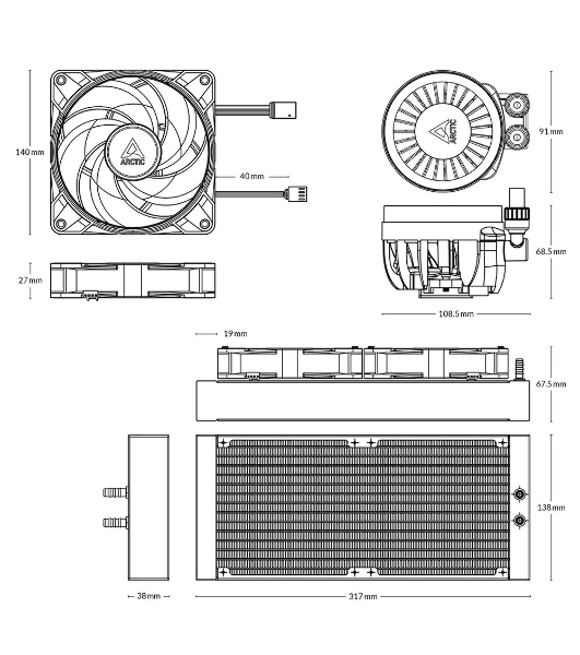 Жидкостная система охлаждения Arctic Liquid Freezer III 280 A-RGB черный, 140 мм, алюминий, 2800 об/мин, 30 дБ, 4 pin, 320 Вт