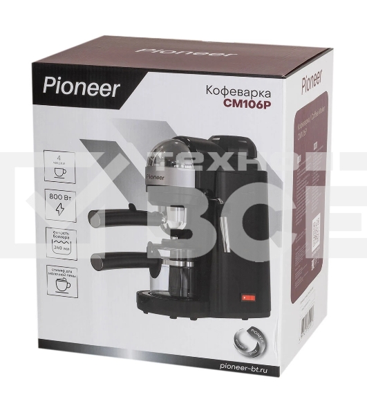 Кофеварка рожковая Pioneer CM106P черный, исп. кофе - молотый, 0.24 л, 800 Вт, 3.5 Бар.