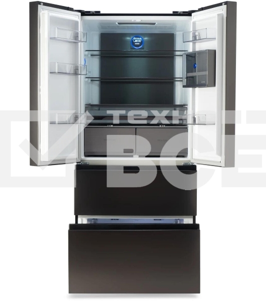 Холодильник Hyundai CM55043F черная сталь трехкамерный 354/186л морозилка снизу, No Frost, Side by Side