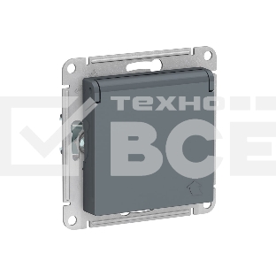 Механизм розетки 1-м СП AtlasDesign 16А IP20 с заземл. защ. шторки с крышкой грифель