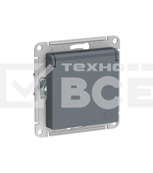 Механизм розетки 1-м СП AtlasDesign 16А IP20 с заземл. защ. шторки с крышкой грифель