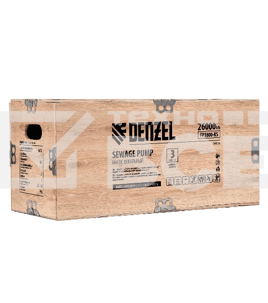Фекальный насос Denzel FP1800-KS, 1800 Вт, напор 17 м, 26000 л/ч, нож-измельчитель 99806
