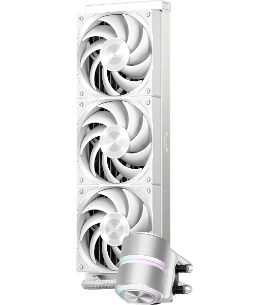 Система охлаждения Water Cooling System PCCooler DE360 Pro WH (300W, 360мм, White, ARGB Pump, Fans: 3x120мм, 86.73CFM, 32dBA, 2200RPM/Pump height 57мм, 28dBA, 3200RPM, Rad thickness 27мм/S: 1851, 1700, 1200, 115X, AM5, AM4, AM3)