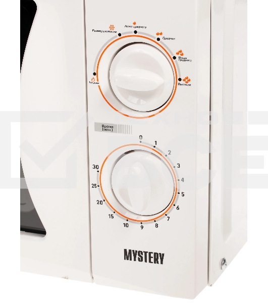 Микроволновая печь Mystery MMW-2013 белый, 20 л, 800 Вт, переключатели - поворотный механизм