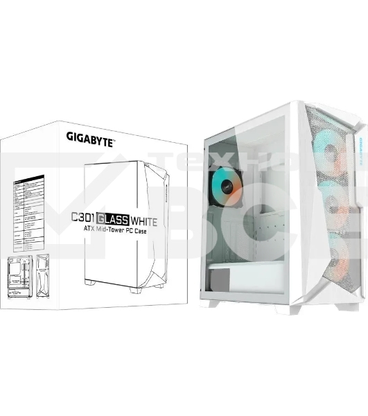 Компьютерный корпус Gigabyte C301GW белый без БП ATX 4x120мм 4x140мм 2xUSB 3.0 audio bott PSU