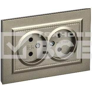 Розетка 2-местная IEK BRITE РС12-2-БрШ (BR-R20-10-K37-F) 10А в сборе, без заземления без защитных шторок, шампань