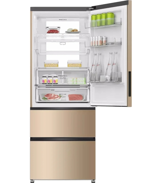 Холодильник Haier A4F742CGGU1 золотистый трехкамерный 277/129л морозилка снизу, No Frost