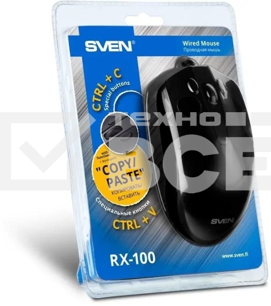Мышь проводная SVEN RX-100 черный, 4000 dpi, USB, кнопки - 6