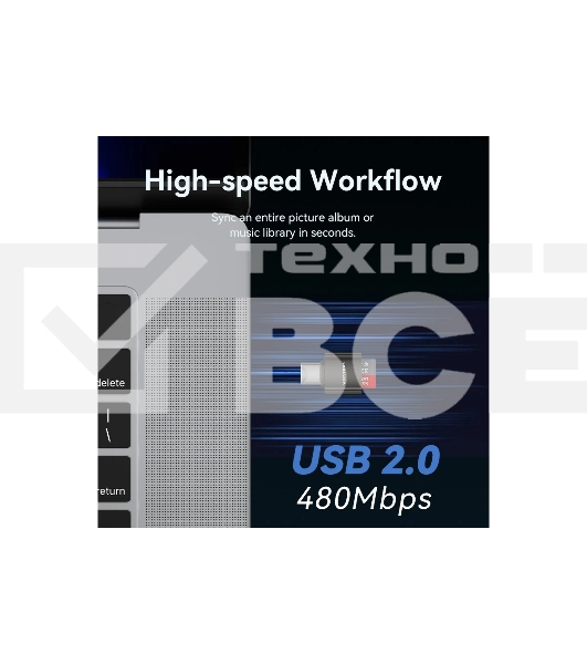 Картридер Vention OTG USB 2.0 CM / MicroSD - Серый