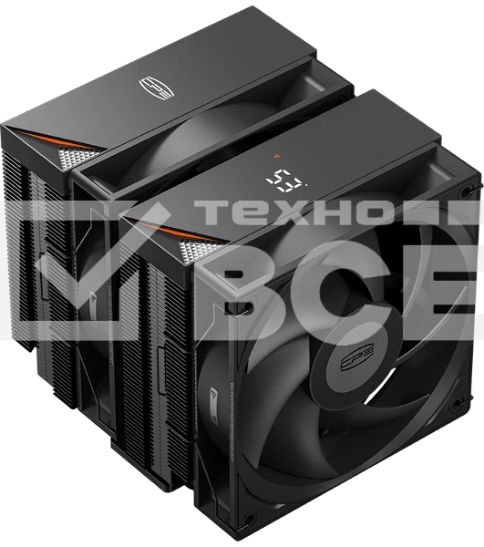 Кулер для процессора PCCooler RT620 Digital BK (250W, 4-pin PWM, LED temp., 157mm, 6x6mm, 2x120мм, 73.32CFM, 34.9dBA, 2200RPM, S: 1851/1700/1200/115X, AM5/AM4, черный)