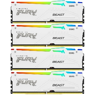 Оперативная память Kingston Fury Beast, DDR5, 128Gb (4x32 Gb), 5200 MHz, CL40, радиатор, RGb, белый