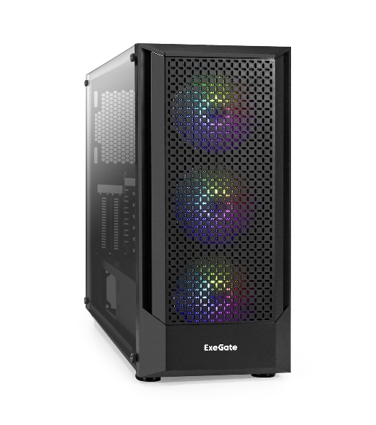 Компьютерный корпус Miditower ExeGate EVO-8227-NPX700 (ATX, БП 700NPX с вент. 12см, 2*USB+1*USB 3.0+HD Audio, черный, 3 вент. RGb, закаленное стекло)