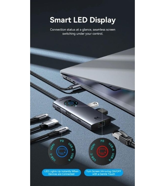 USB-концентратор Vention TQZHB, USB Type-C, USB/HDMI/RJ-45/USB Type-C, USB Type-C