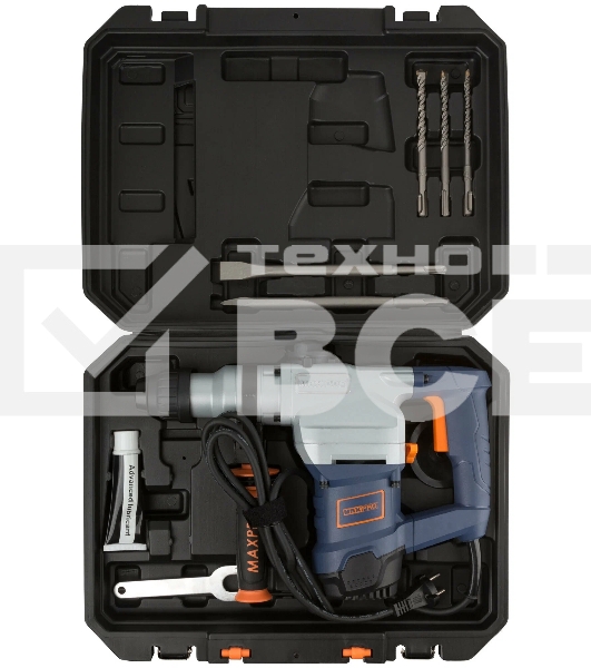Перфоратор демонтажный MAX-PRO MPRH1100/28 1100 Вт, 900об/мин, 5Дж, 3 режима, Д/Б/М-36/28/13, SDS-PLUS, 4,8 кг, антивибрационная ручка, резиновые вставки, дополни