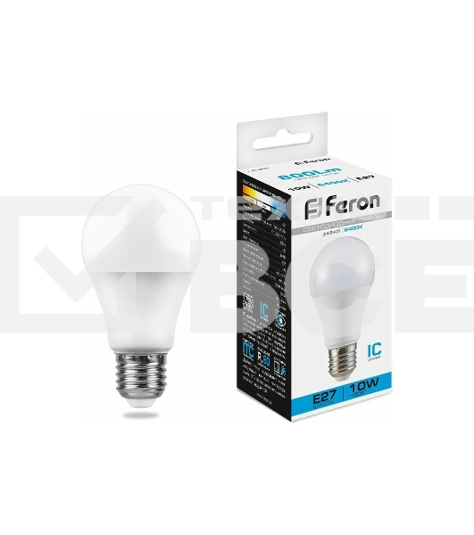 Лампа светодиодная FERON LB-92 (25459) 10W 230V E27 6400K A60