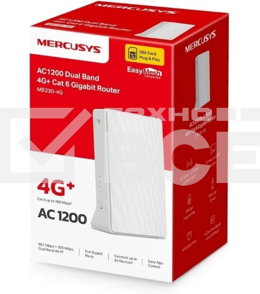 Двухдиапазонный гигабитный роутер Mercusys MB230-4G Wi-Fi AC1200 с поддержкой 4G+ категории 6