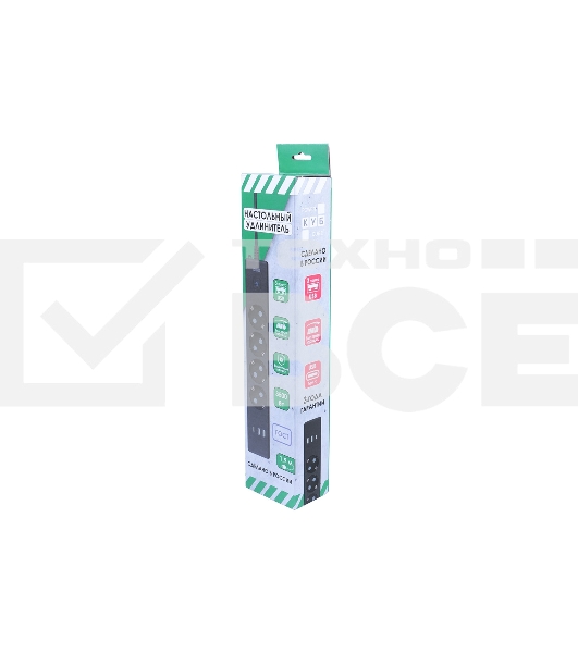 Бытовой удлинитель PowerCube, 4р с/з вык.,3USB, 3500 Вт, 16А, 1.9 м, 3*1,0 (черный) PC-7B-2M
