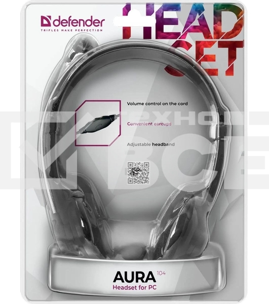 Гарнитура проводная Defender Aura 104 черный (кабель 1.8м)