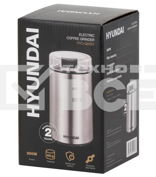 Кофемолка Hyundai HYC-G5261 200Вт сист.помол.:ротац.нож вместим.:60гр серебристый