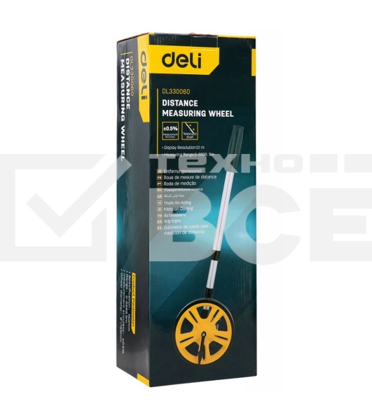 Измерительное колесо с механическим счетчиком Deli DL330060 150мм Точность:± 0,5%, значение деления:0,1 мм, Двухступенчатая алюминиевая масштабируемая рукоятка