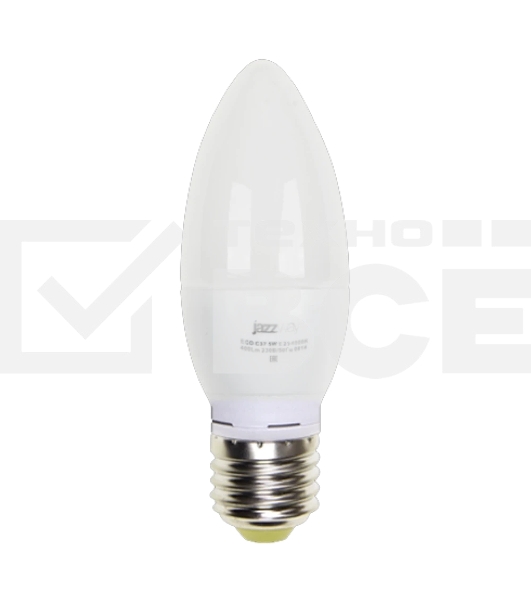 Лампа светодиодная JazzWay PLED-ECO-C37 5Вт свеча 3000К теплый белый E27 400лм 230В