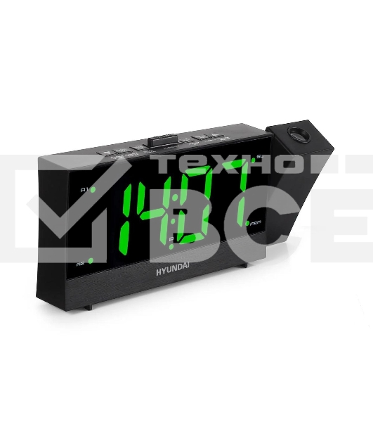 Радиобудильник Hyundai H-RCL243 черный LCD проек.изоб. подсв:зеленая часы:цифровые FM