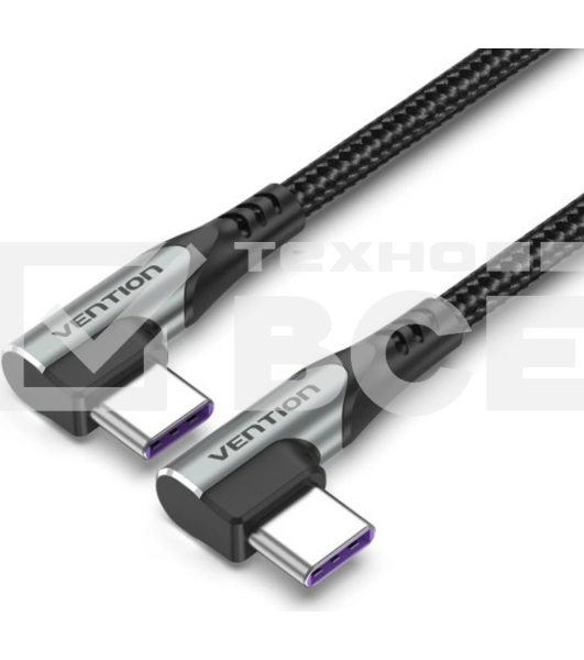 Кабель Vention USB 2.0 CM/CM угловой - 1м. Серый 5А PD100W