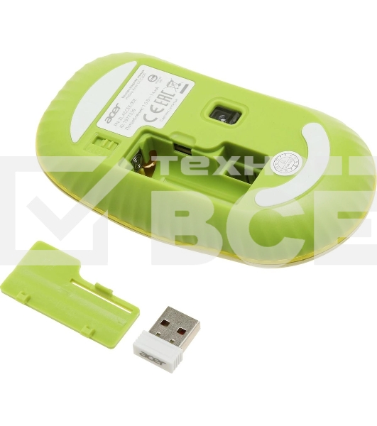 Клавиатура + мышь Acer OCC205 беспроводной USB, 1200 dpi, зеленый/желтый
