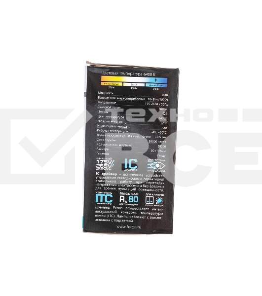 Лампа светодиодная FERON LB-92 (25459) 10W 230V E27 6400K A60