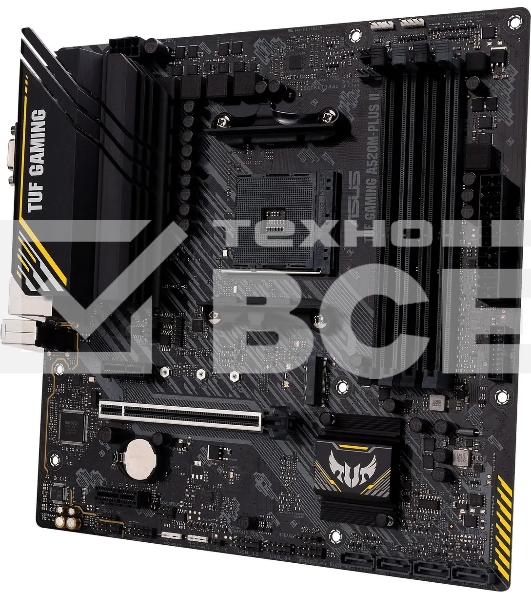 Материнская плата ASUS TUF GAMING A520M-PLUS II, AM4, AMD A520, 4xDDR4, 4xSATA, 1xM.2, 1xPCI-E 3.0 x16, 2xPCI-E x1, 1xHDMI, 1xDP, 1xVGA, 1x 1Gb LAN, 4xUSB 3.2 Gen 1, 2xUSB 2.0, 3x3.5 мм, 7.1, Micro-ATX