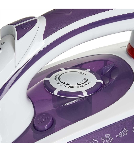 Утюг Delta LUX DL-352 белый с фиолетовым, 2200 Вт, 30 г/мин, 140 г/мин, 300 мл