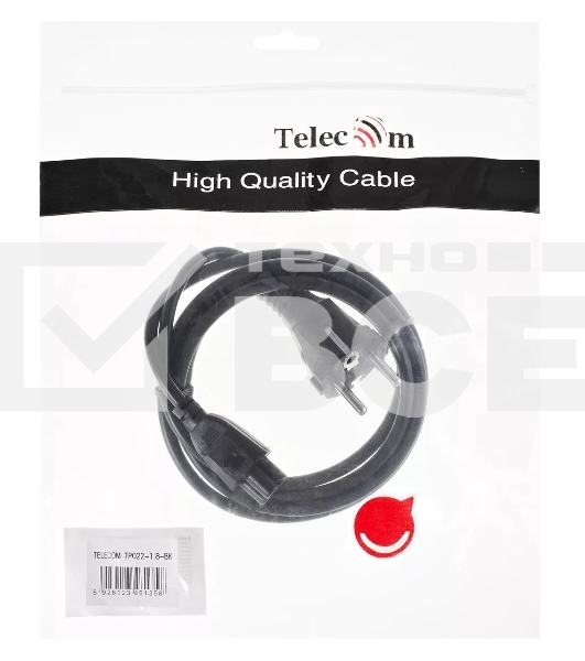 Кабель питания для ноутбуков Telecom 1.8m, 3-pin, с заземлением, 220V (Европейский стандарт)