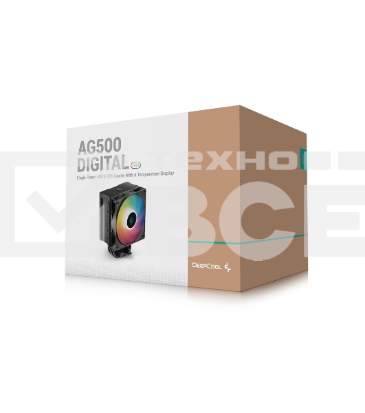 Кулер для процессора DEEPCOOL AG500 DIGITAL ARGB черный, 120 мм, алюминий/медь, 1950 об/мин, 29.4 дБ, 4 pin, 240 Вт, 158 мм