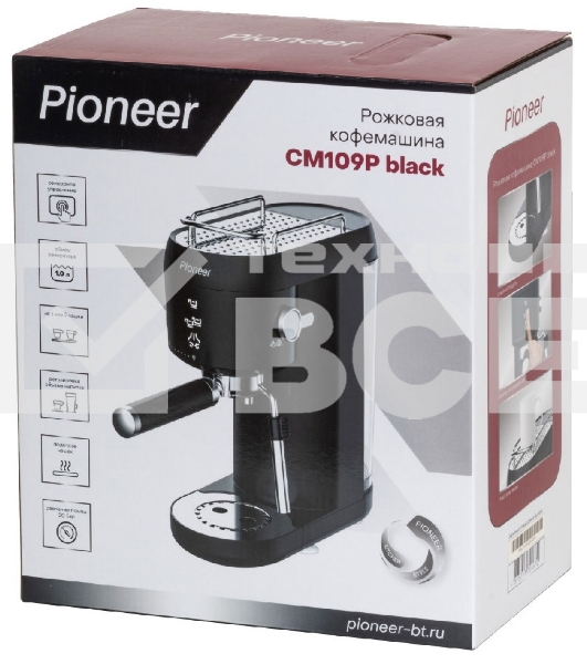 Кофеварка рожковая Pioneer CM109P black черный, исп. кофе - молотый, 1 л, 1400 Вт, 20 Бар.