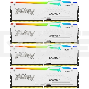 Оперативная память Kingston Fury Beast, DDR5, 64GB (4x16GB), 5200MHz, CL40, с радиаторами, RGB, белый