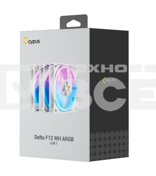 Вентилятор для корпуса Ocypus Delta F12 WH 3 IN 1, 120x120x25mm, 4-PIN PWM, 500-2000 RPM, 29 DBA MAX, HYDRO BEARING