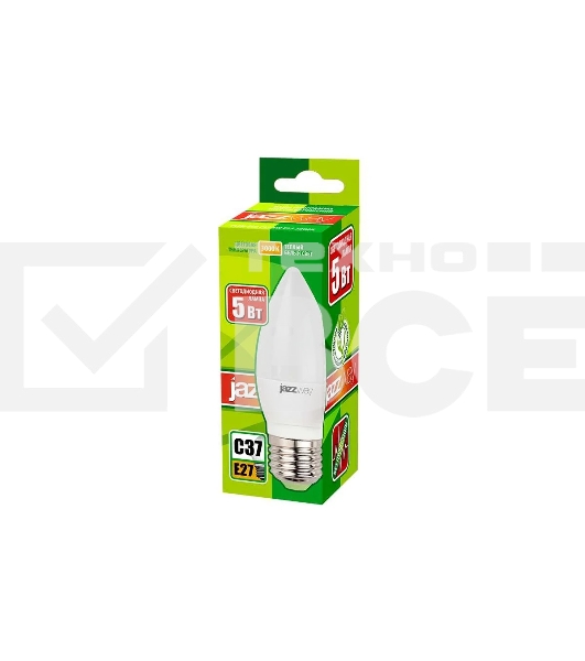 Лампа светодиодная JazzWay PLED-ECO-C37 5Вт свеча 3000К теплый белый E27 400лм 230В