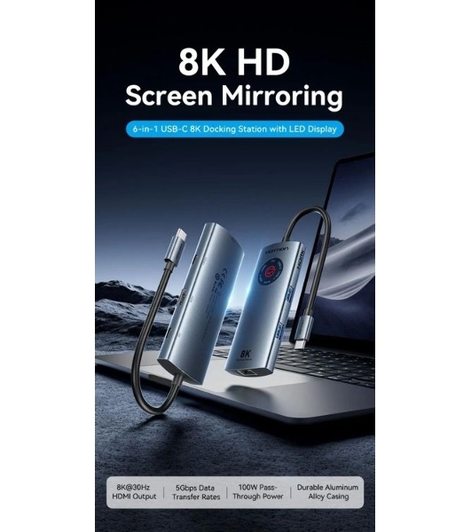USB-концентратор Vention TQZHB, USB Type-C, USB/HDMI/RJ-45/USB Type-C, USB Type-C